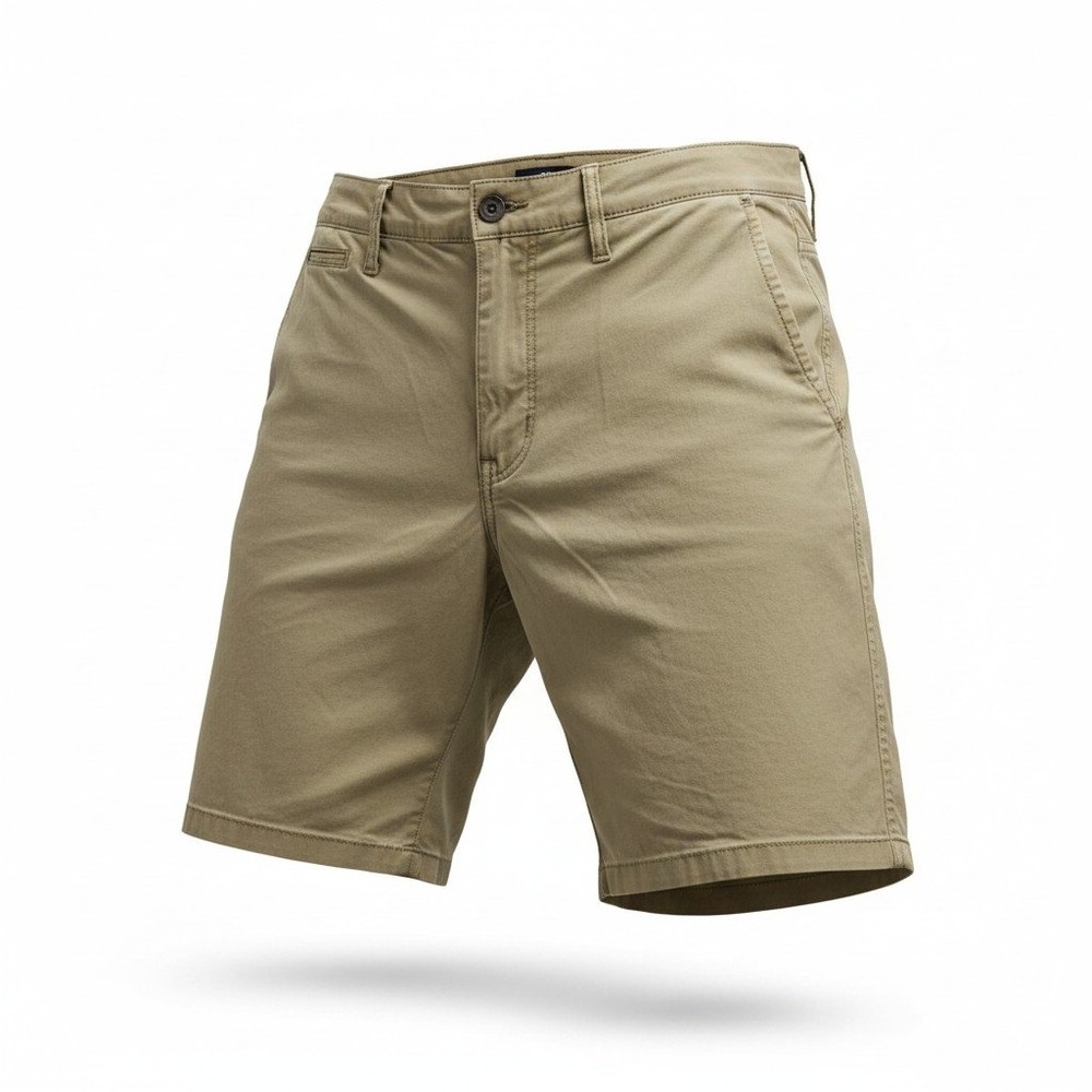 Lucky Brand Mens Twill Khaki Tan Chino Shorts Flat Front Stretch Cotton Size 33